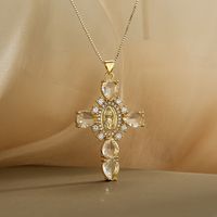 Simple Style Cross Copper Plating Inlay Zircon 18k Gold Plated Pendant Necklace main image 3