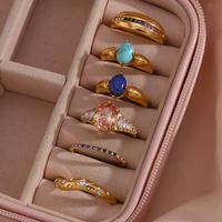 Vintage Style Classic Style Round Stainless Steel Plating Inlay Zircon 18k Gold Plated Rings main image 4
