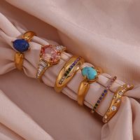 Vintage Style Classic Style Round Stainless Steel Plating Inlay Zircon 18k Gold Plated Rings main image 1