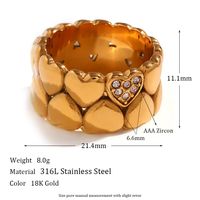 Vintage Style Classic Style Round Stainless Steel Plating Inlay Zircon 18k Gold Plated Rings sku image 7