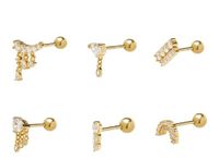 1 Piece Simple Style Solid Color Plating Sterling Silver Zircon Gold Plated Ear Studs main image 1