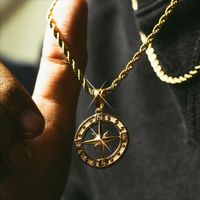 201 Stainless Steel 304 Stainless Steel Gold Plated Casual Hip-Hop Classic Style Plating Compass Pendant Necklace main image 1