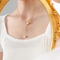 Casual Baroque Style Flower Imitation Pearl Shell Titanium Steel Plating 18k Gold Plated Pendant Necklace main image 3