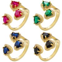 Elegant Luxurious Shiny Heart Shape Copper 18k Gold Plated Zircon Open Ring In Bulk main image 2
