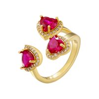 Elegant Luxurious Shiny Heart Shape Copper 18k Gold Plated Zircon Open Ring In Bulk sku image 13
