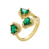 Elegant Luxurious Shiny Heart Shape Copper 18k Gold Plated Zircon Open Ring In Bulk sku image 10