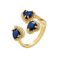 Elegant Luxurious Shiny Heart Shape Copper 18k Gold Plated Zircon Open Ring In Bulk sku image 8