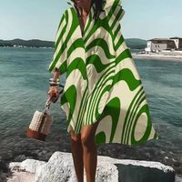 Women's Irregular Skirt Vacation Tropical Streetwear Turndown Long Sleeve Sunflower Color Block Above Knee Holiday Beach main image 5
