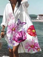 Women's Irregular Skirt Vacation Tropical Streetwear Turndown Long Sleeve Sunflower Color Block Above Knee Holiday Beach main image 4
