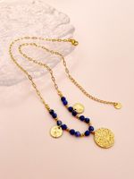 304 Stainless Steel Gold Plated Retro Simple Style Beaded Plating Round Natural Stone Beads main image 3