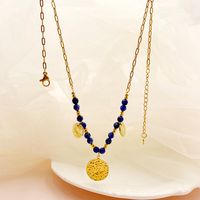 304 Stainless Steel Gold Plated Retro Simple Style Beaded Plating Round Natural Stone Beads sku image 1