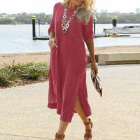 Women's A-line Skirt Vintage Style Round Neck Patchwork 3/4 Length Sleeve Solid Color Maxi Long Dress Street main image 4