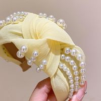 Elegante Forma De U Color Sólido Tela Embutido Perlas Artificiales Banda Para El Cabello main image 4
