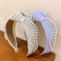 Elegante Forma De U Color Sólido Tela Embutido Perlas Artificiales Banda Para El Cabello main image 5