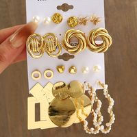 1 Set Retro Classic Style Round Heart Shape Butterfly Irregular Imitation Pearl Alloy Earrings main image 1