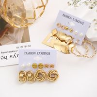 1 Set Retro Classic Style Round Heart Shape Butterfly Irregular Imitation Pearl Alloy Earrings main image 7