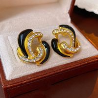 1 Pair Classical Lady Cross Enamel Plating Inlay Copper Ear Studs sku image 291