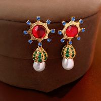 1 Pair Classical Lady Cross Enamel Plating Inlay Copper Ear Studs sku image 312