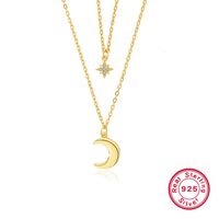 Elegant Luxurious Hexagram Star Moon Sterling Silver Plating Inlay Zircon 18k Gold Plated White Gold Plated Layered Necklaces sku image 1