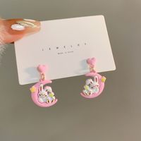 1 Pair Sweet Rabbit Moon Enamel Stoving Varnish Plating Alloy Drop Earrings sku image 1