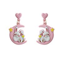 1 Pair Sweet Rabbit Moon Enamel Stoving Varnish Plating Alloy Drop Earrings main image 6