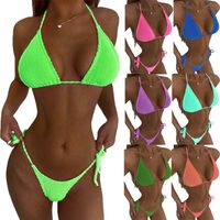 Mujeres Color Sólido Escotado Por Detrás Juego De 2 Piezas Bikinis main image 1