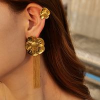 1 Pair Elegant Retro Tassel Flower Plating Stainless Steel 18k Gold Plated Drop Earrings main image 2