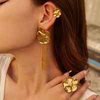 1 Pair Elegant Retro Tassel Flower Plating Stainless Steel 18k Gold Plated Drop Earrings main image 5