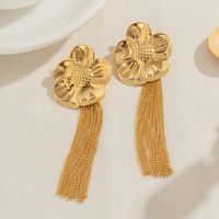 1 Pair Elegant Retro Tassel Flower Plating Stainless Steel 18k Gold Plated Drop Earrings main image 3