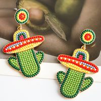 1 Pair Casual Exaggerated Ethnic Style Cactus Inlay Alloy Resin Drop Earrings main image 4