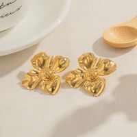 1 Pair Commute Flower Plating Stainless Steel 18k Gold Plated Earrings main image 4