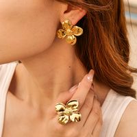 1 Pair Commute Flower Plating Stainless Steel 18k Gold Plated Earrings main image 5