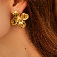 1 Pair Commute Flower Plating Stainless Steel 18k Gold Plated Earrings main image 1