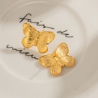 1 Paire Élégant Style Vintage Papillon Placage Acier Inoxydable Plaqué Or 18k Boucles D'oreilles main image 3