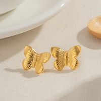 1 Pair Elegant Vintage Style Butterfly Plating Stainless Steel 18k Gold Plated Ear Studs main image 1