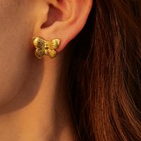 1 Pair Elegant Vintage Style Butterfly Plating Stainless Steel 18k Gold Plated Ear Studs main image 2