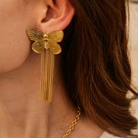 1 Paire Style Ig Rétro Style Moderne Gland Papillon Placage Acier Inoxydable Plaqué Or 18k Boucles D'oreilles main image 5