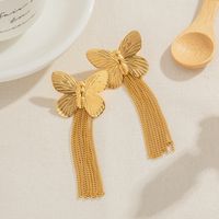 1 Pair Ig Style Retro Modern Style Tassel Butterfly Plating Stainless Steel 18k Gold Plated Drop Earrings main image 2