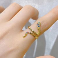 Ig Style Snake Copper Plating Inlay Zircon Open Ring main image 5