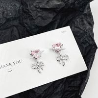 1 Pair Ig Style Sweet Heart Shape Bow Knot Plating Inlay Alloy Rhinestones Pearl Drop Earrings main image 5