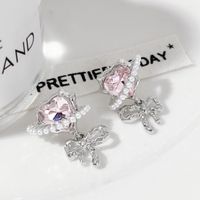 1 Pair Ig Style Sweet Heart Shape Bow Knot Plating Inlay Alloy Rhinestones Pearl Drop Earrings main image 6