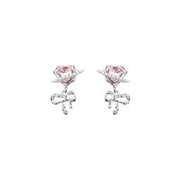 1 Pair Ig Style Sweet Heart Shape Bow Knot Plating Inlay Alloy Rhinestones Pearl Drop Earrings main image 3