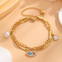 Retro Classic Style Four Leaf Clover Round Eye 304 Stainless Steel 18K Gold Plated Resin Rhinestones Bracelets In Bulk main image 1