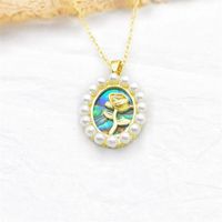 Sweet Heart Shape Flower Bow Knot Copper Plating Inlay Artificial Pearls Shell Zircon 18k Gold Plated Pendant Necklace sku image 4
