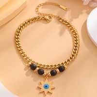 Retro Classic Style Four Leaf Clover Round Eye 304 Stainless Steel 18K Gold Plated Resin Rhinestones Bracelets In Bulk main image 2
