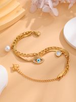 Retro Classic Style Four Leaf Clover Round Eye 304 Stainless Steel 18K Gold Plated Resin Rhinestones Bracelets In Bulk main image 6
