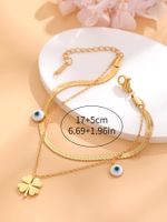 Retro Classic Style Four Leaf Clover Round Eye 304 Stainless Steel 18K Gold Plated Resin Rhinestones Bracelets In Bulk main image 5