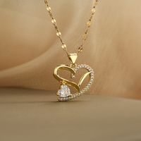 Sweet Heart Shape Copper Plating Inlay Carving Zircon 18k Gold Plated Pendant Necklace main image 2