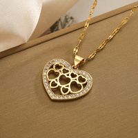 Sweet Heart Shape Copper Plating Inlay Carving Zircon 18k Gold Plated Pendant Necklace sku image 1