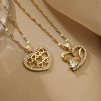 Sweet Heart Shape Copper Plating Inlay Carving Zircon 18k Gold Plated Pendant Necklace main image 1